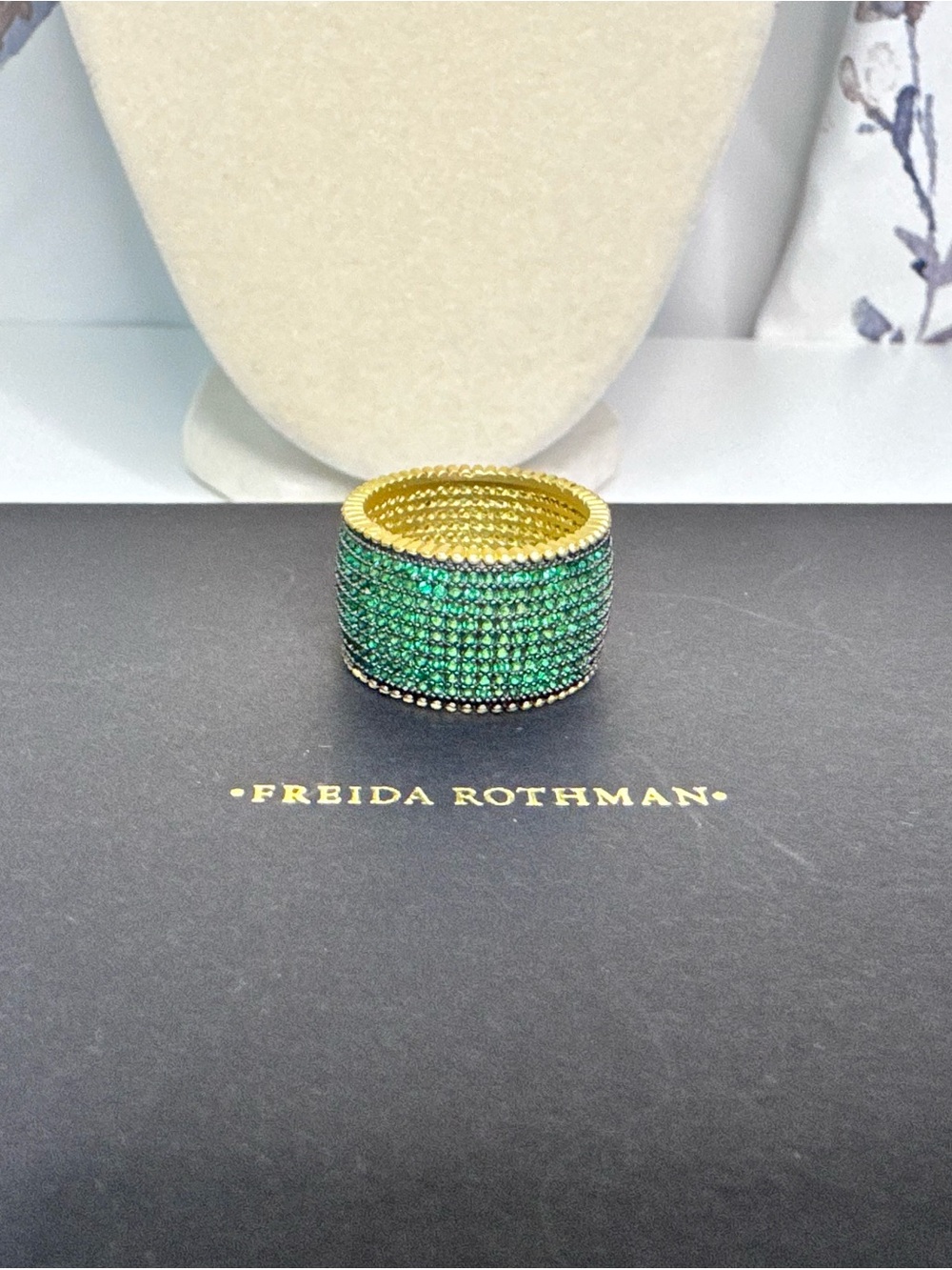 Freida Rothman Crystal Pave Wide Cigar Band Ring -Size 10